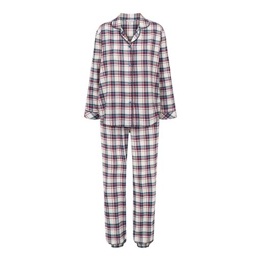 Lady Avenue Cotton Flannel Pyjamas, Blue/Red Checks, M