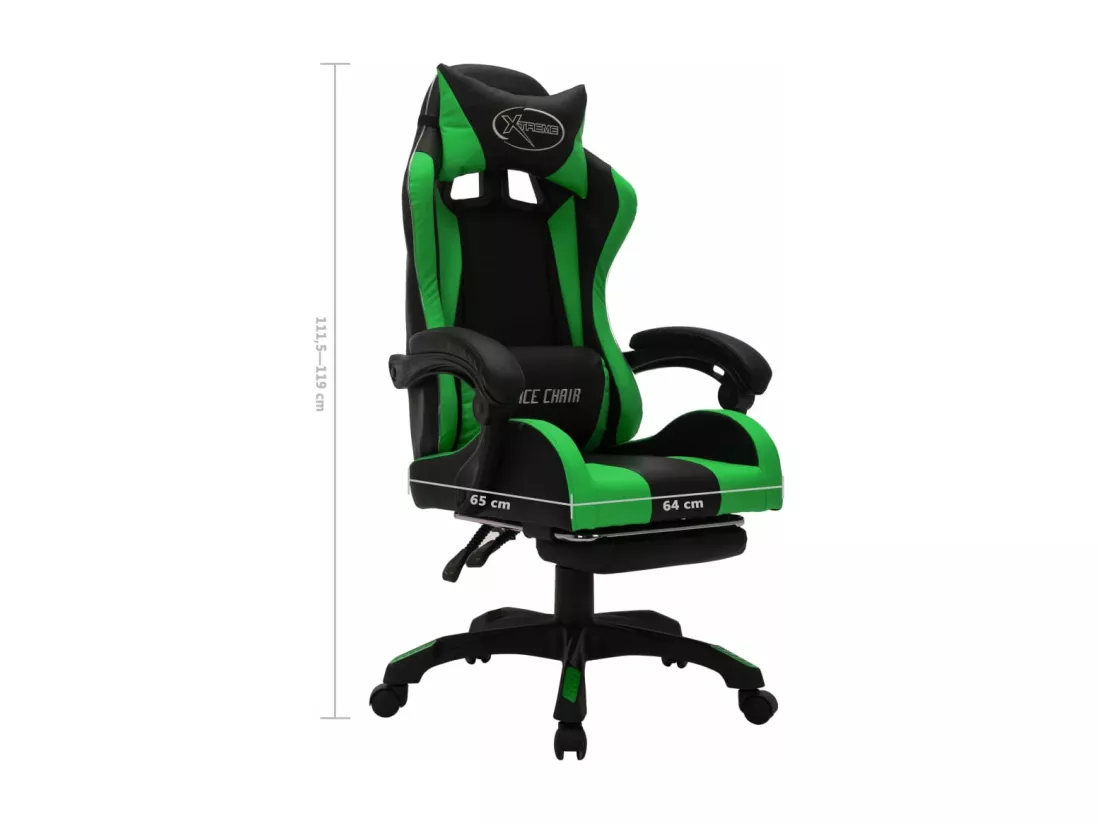 Fauteuil de jeux vidéo avec LED RVB Vert et noir Similicuir