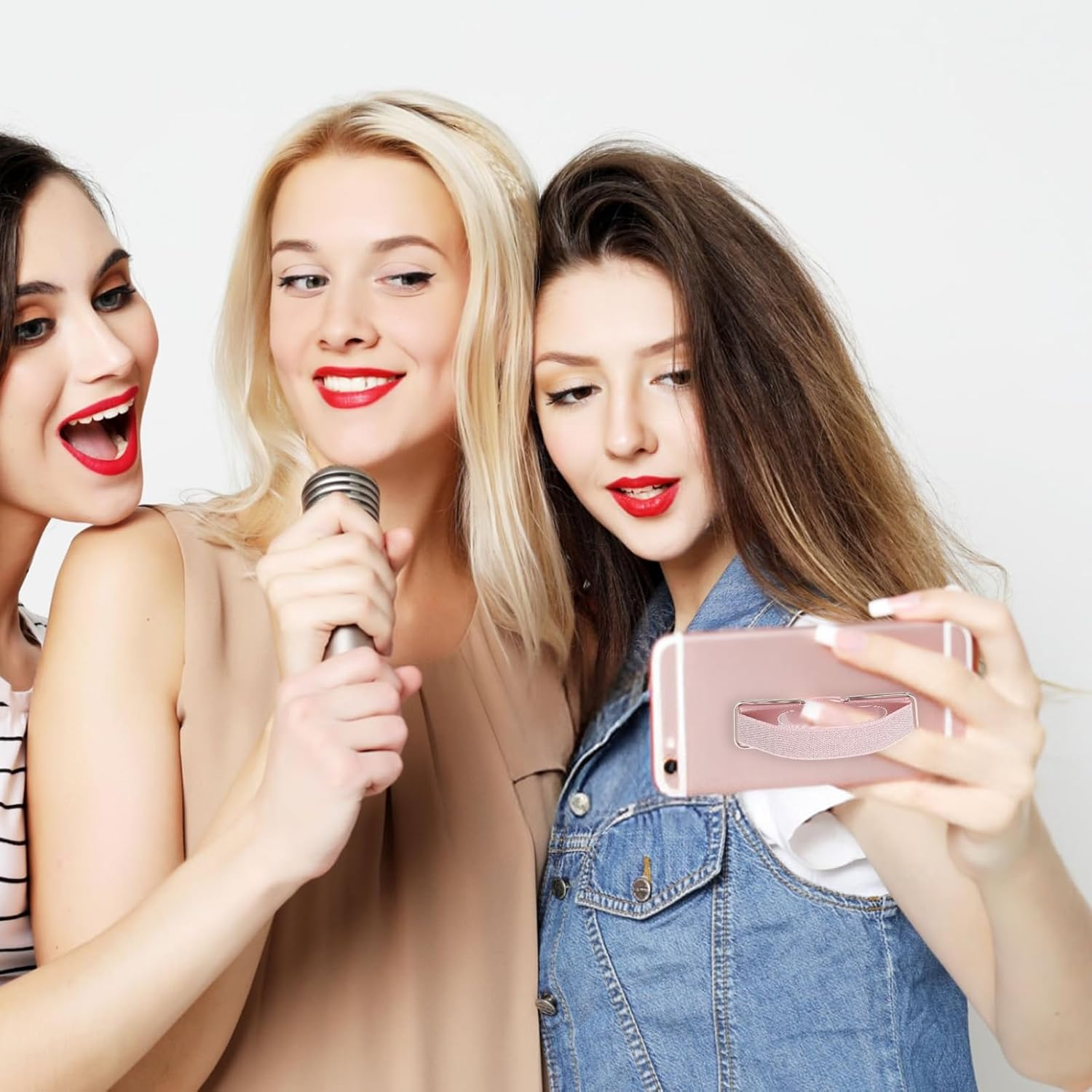 (4er Set) Rutschfreie Finger-Griff Alu Halterung mit Aufsteller für Smartphones - Versch. Farben