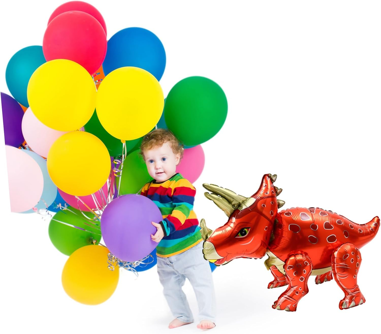 (90x55cm) Dinosaurier Kinder Folien Ballon Geburtstags Party Deko Triceratops Luftballon - Rot