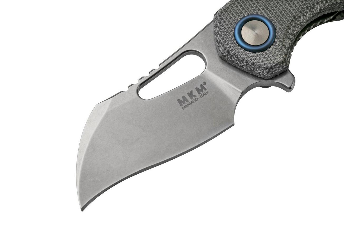 MKM Isonzo FX03M-1BC Hawkbill M390, Black Canvas Micarta zakmes, Jesper Voxnaes design