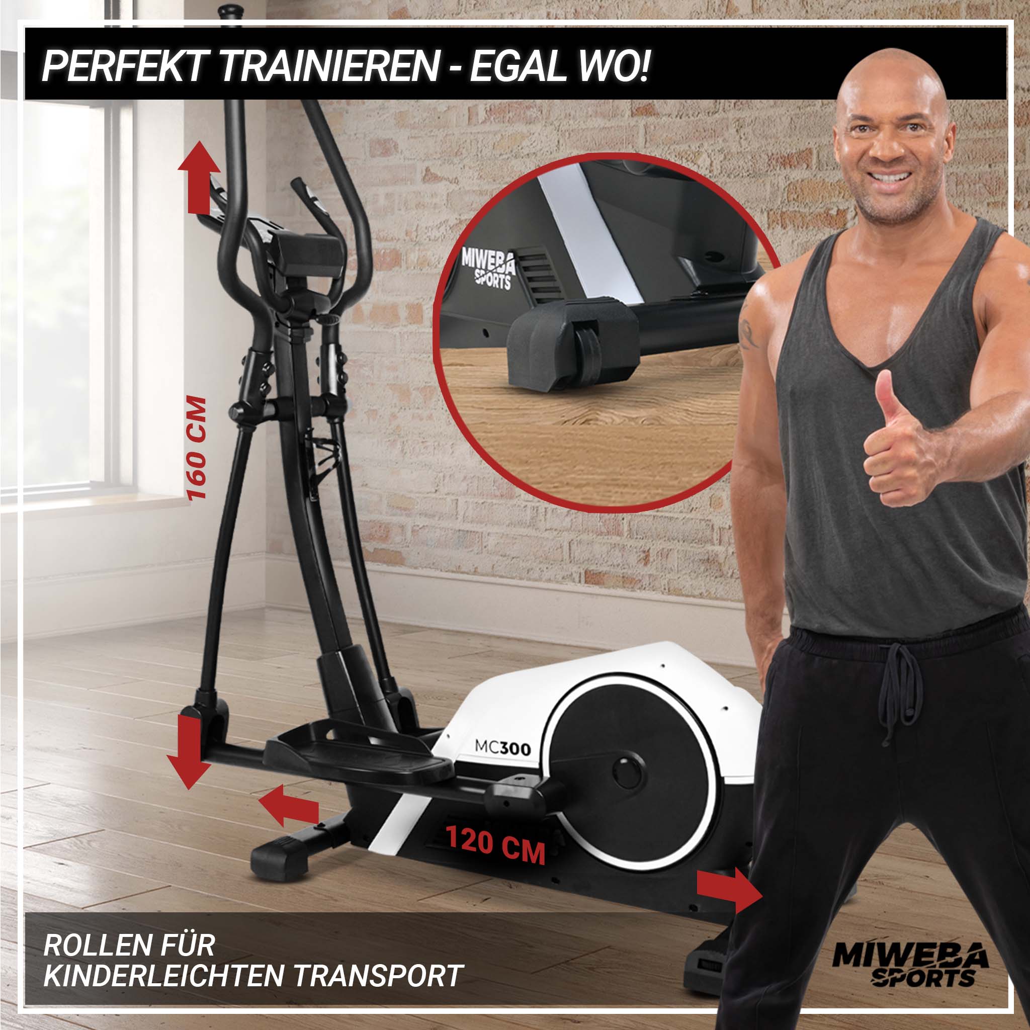 Miweba Sports Crosstrainer MC300, 21 kg Schwungmasse, verstellbar, Pulsgurt, mit App, Magnetbremse (Weiß/Schwarz)