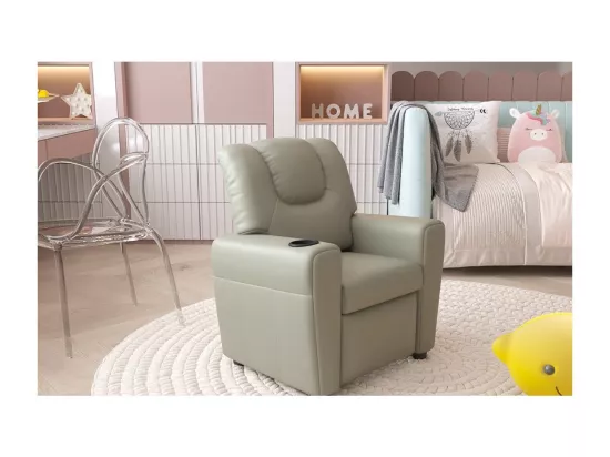 Mini fauteuil relax ITCHI relevable manuellement matière PU couleur gris.