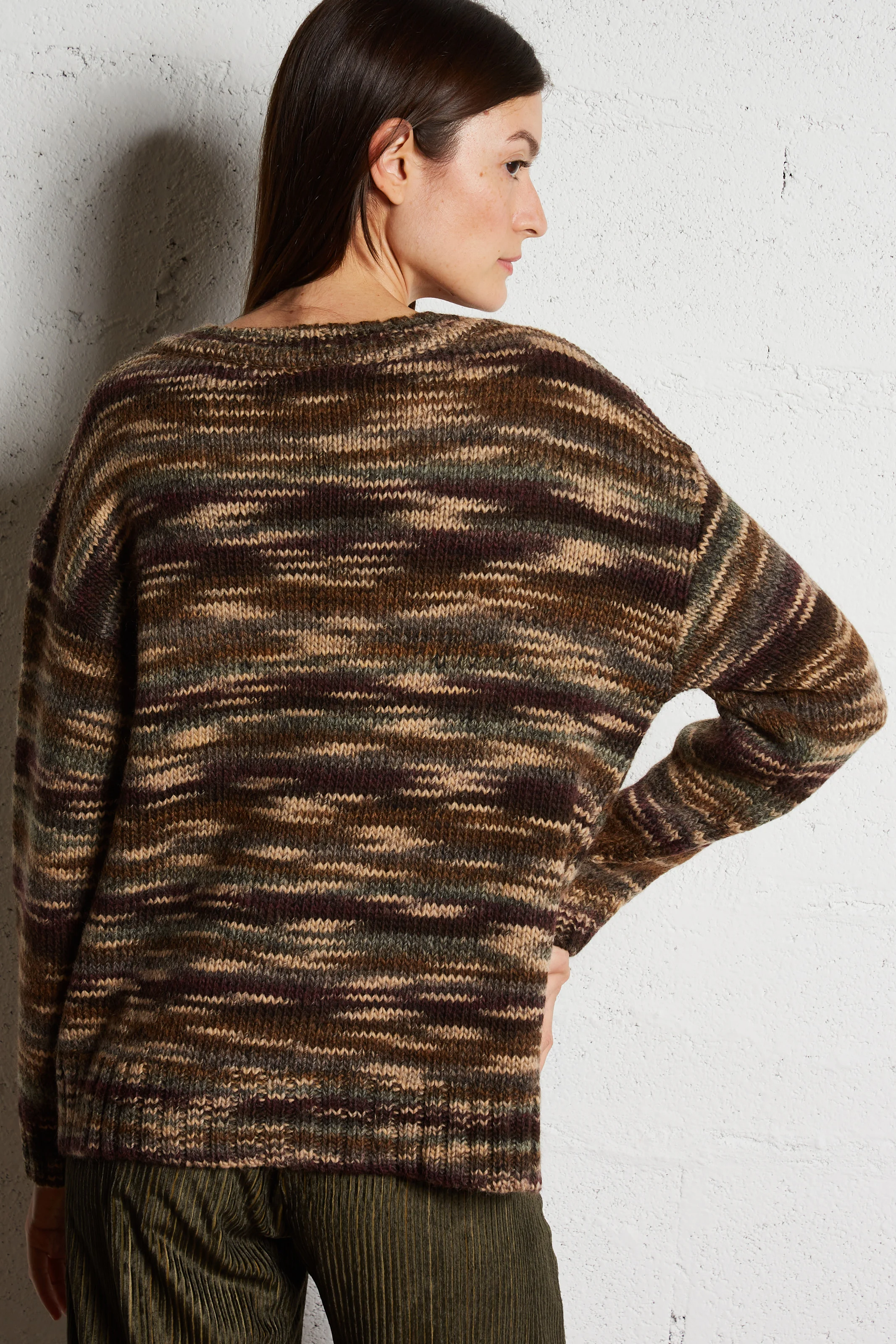 GIKO - Cardigan rayé en laine mélangée | Marron