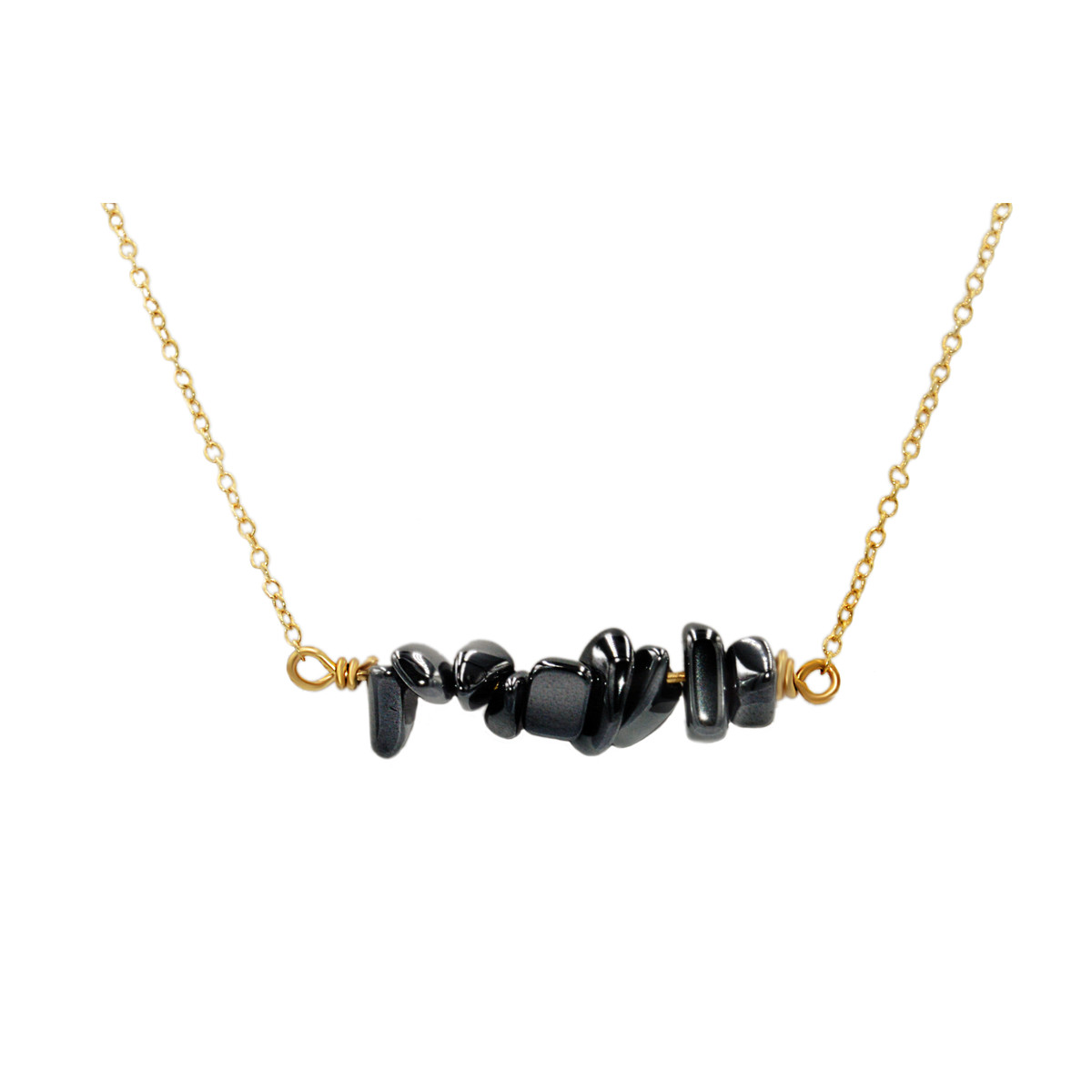 Collier de Perles chips semi-précieuse d'hématite-doré à l'or fin