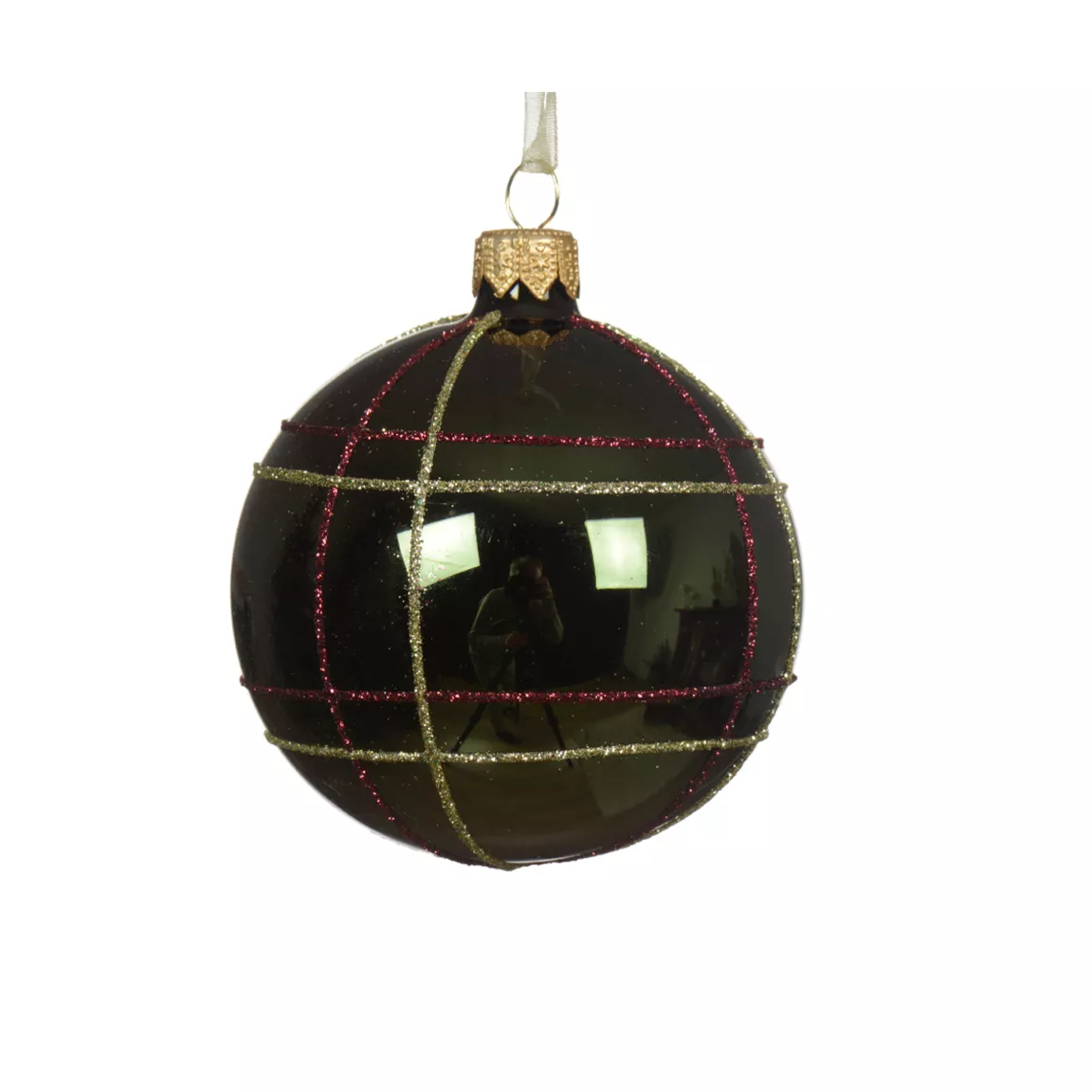Lot de 6 boules de Noël en verre (D80 mm) Ecosse Vert sapin