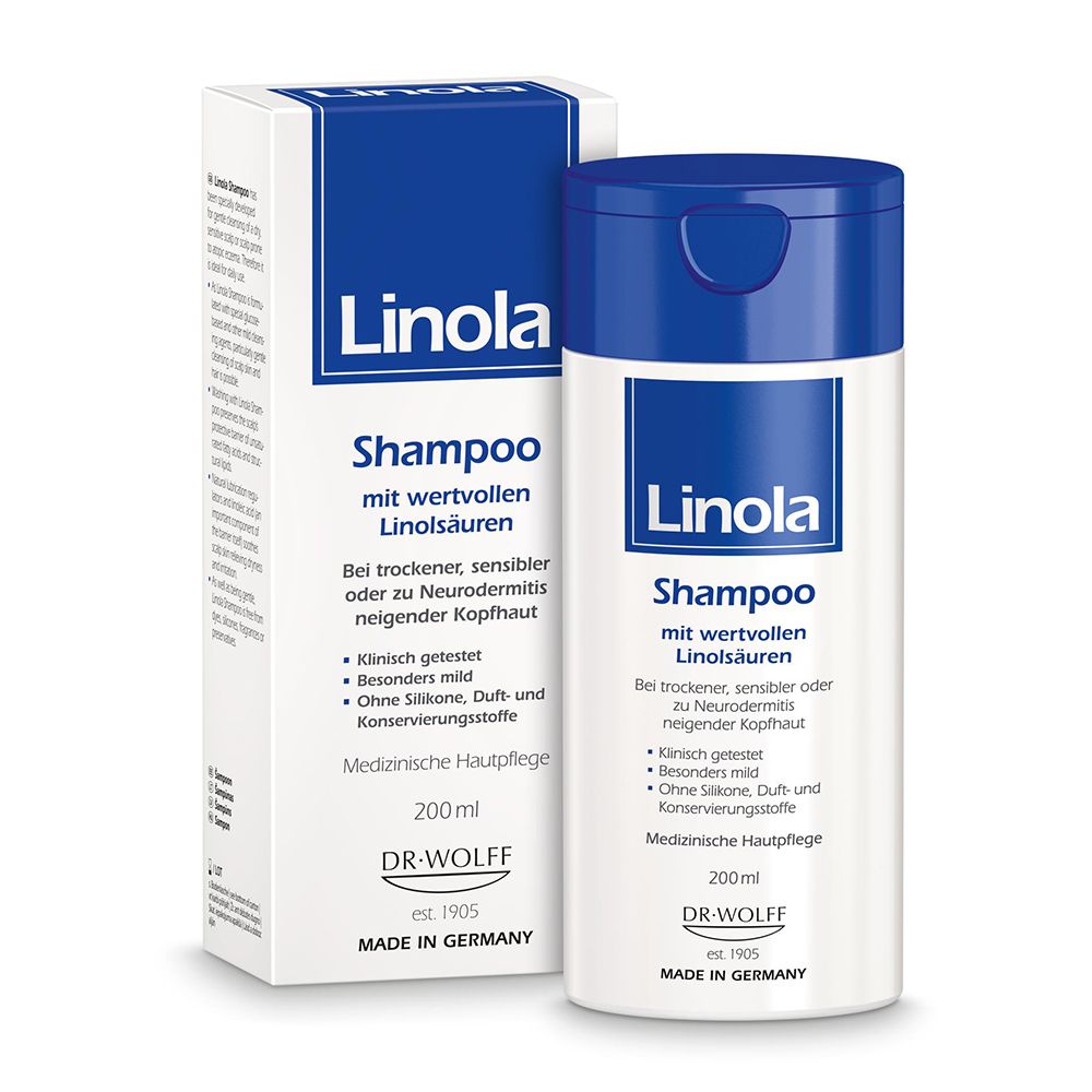 Linola Shampoo - Haarpflege für trockene, empfindliche oder zu Neurodermitis neigende Kopfhaut + Linola Forte Kopfhaut-Tonikum 10ml GRATIS
