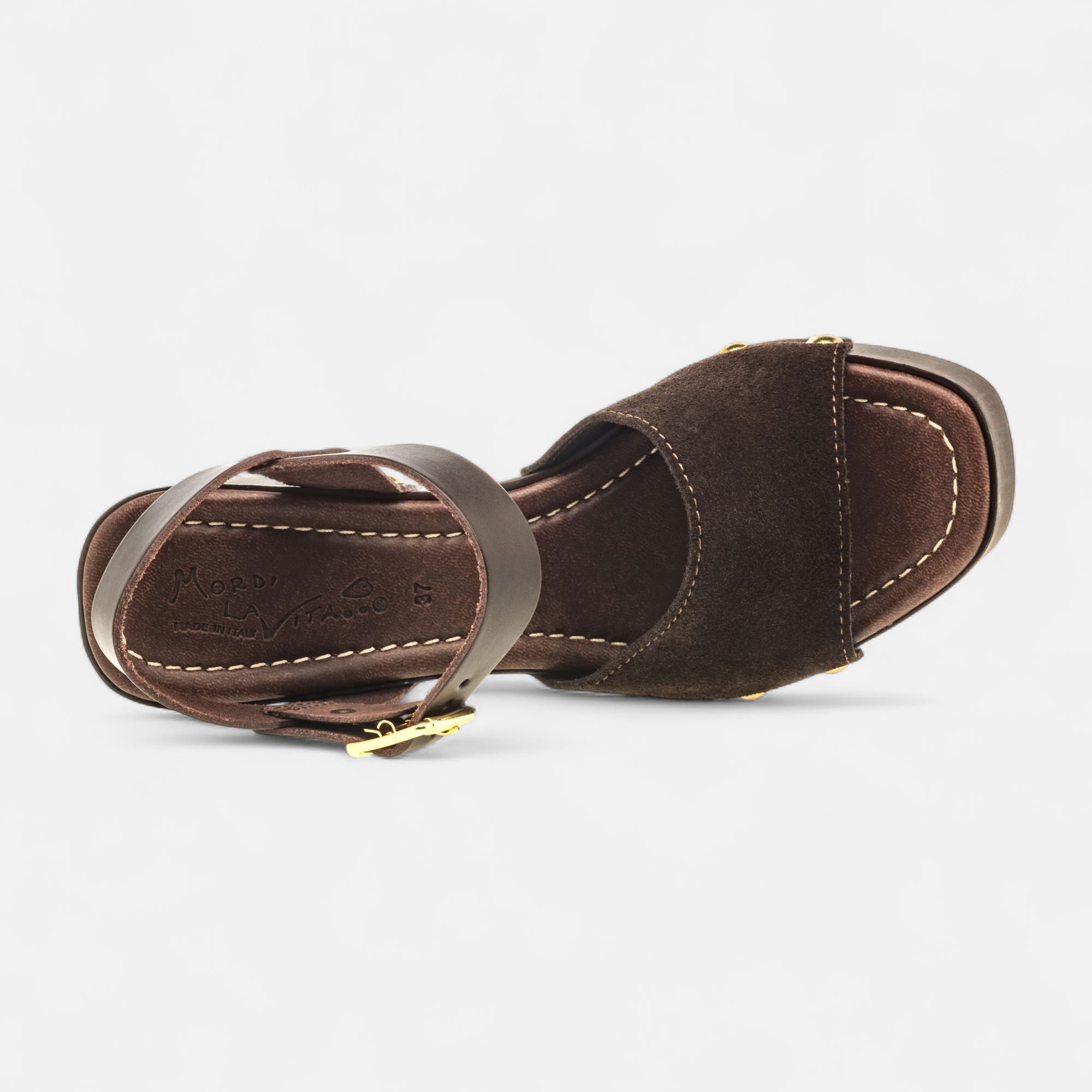 Chaussures semelle bois à talon Femme en cuir marron