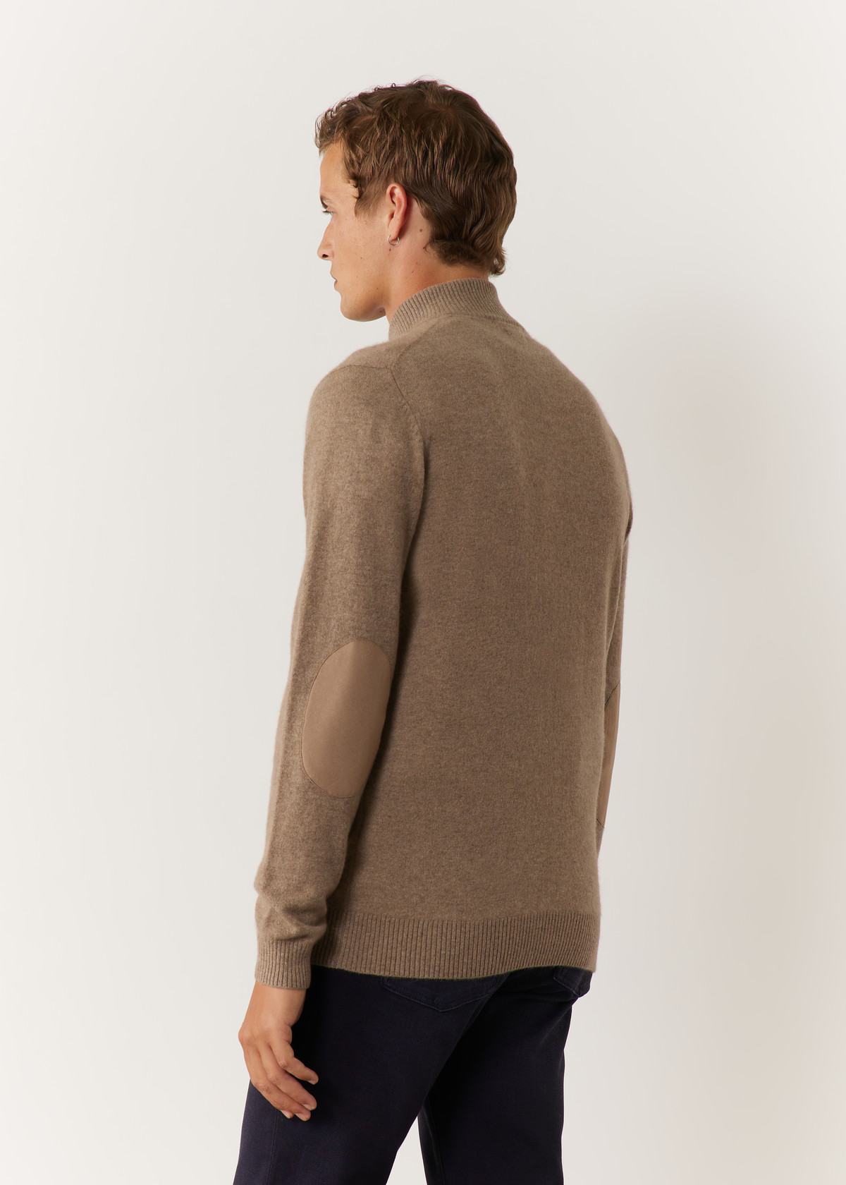 Pull col zippé en cachemire uni taupe clair