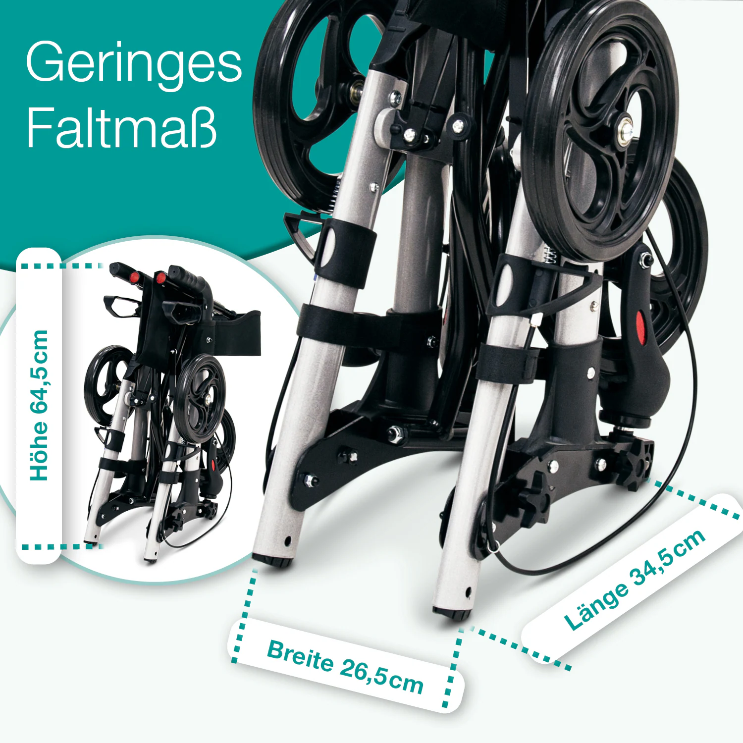 aktivshop aktivshop Rollator faltbar und leicht mit Sitz, Leichtgewicht-Reiserollator aus Aluminium, Gehhilfe 8-fach höhenverstellbar, Laufhilfe 3-fach faltbar für Kofferraum, Tasche & Schirmhalter