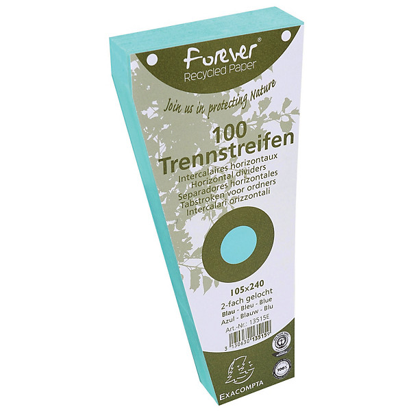 100 fiches intercalaires trapèze  105 x 240 coloris bleu