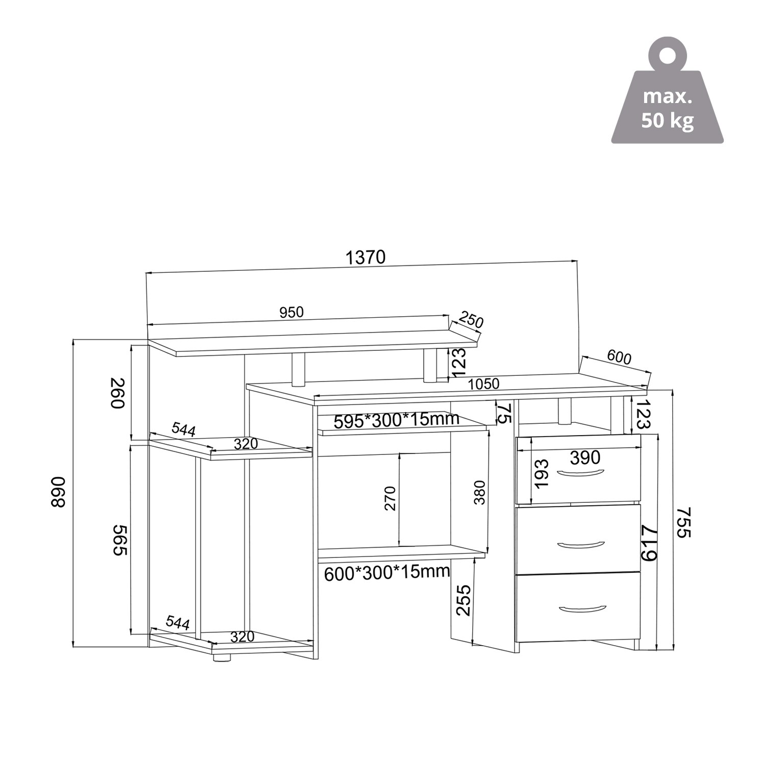 Schreibtisch WORKSPACE H IV Melaminharzbeschichtete Spanplatte, Gestell pulverbeschichteter Stahl hjh OFFICE