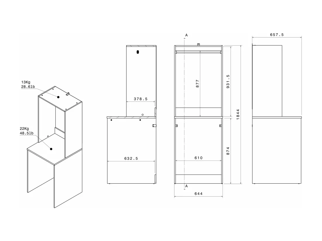 Meuble pour machine à laver avec penderie et placards - Naturel clair et blanc - L111 x H184 cm - ERKANO