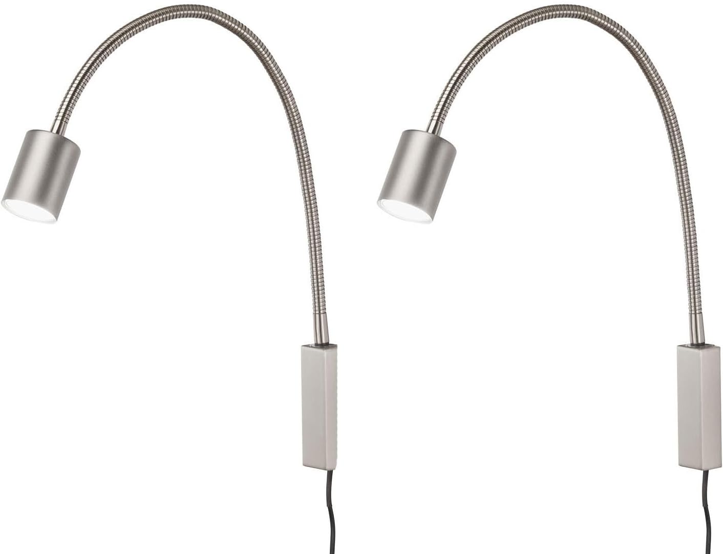 meineWunschleuchte 2er SET 2in1 Wandlampen & Bettlampen Silber, Schwanenhals Leselampen