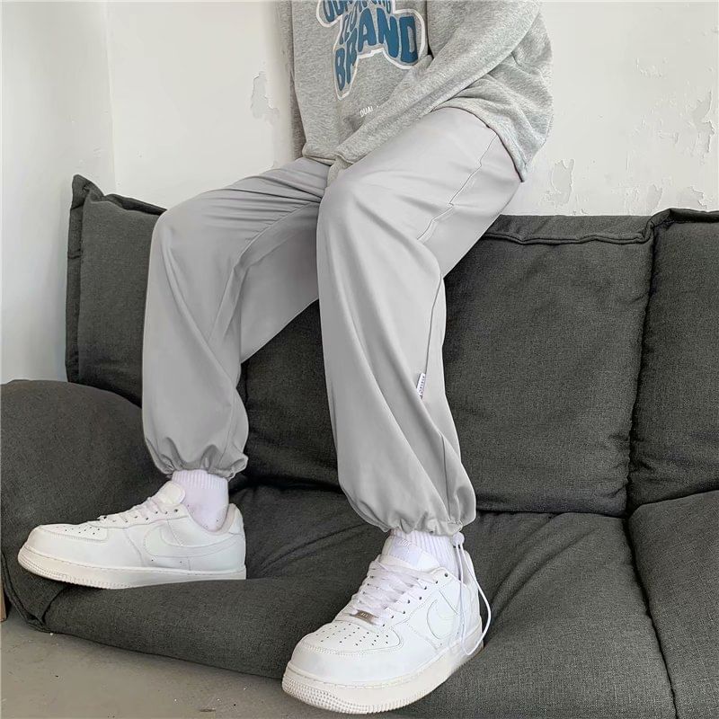 Macho - Effen cropped rechte broek met trekkoord in de taille