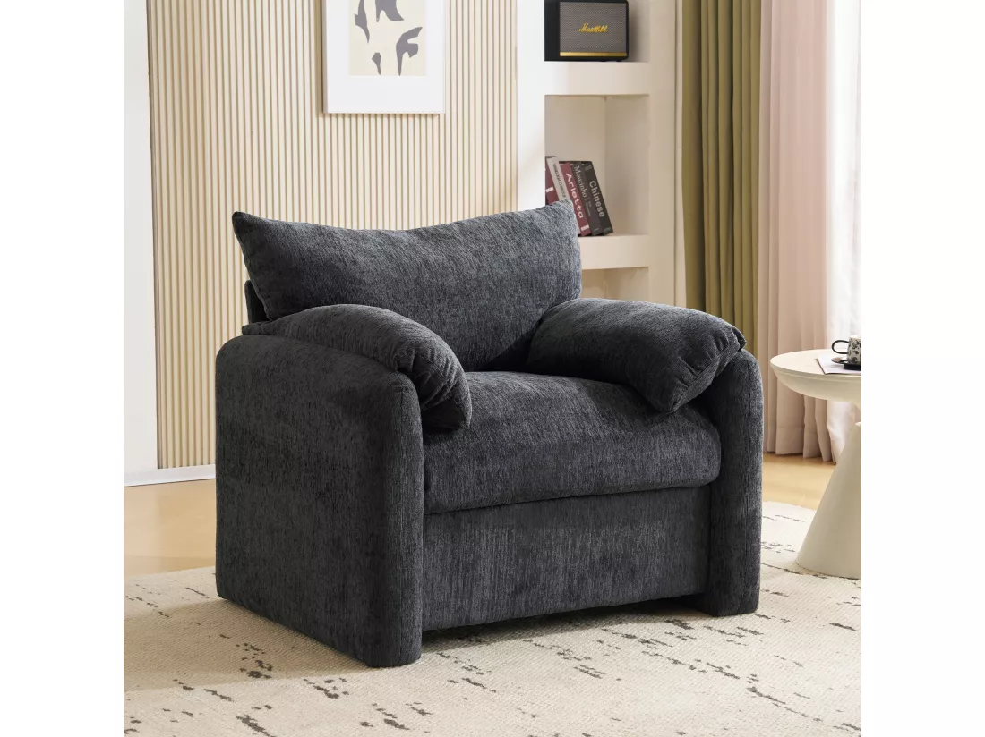 Fauteuil Moderne en Chenille, Canapé Décoratif de Grande Taille, Chaise de Salon et Chambre, Fauteuil Individuel, avec Coussins et Structure en Bois