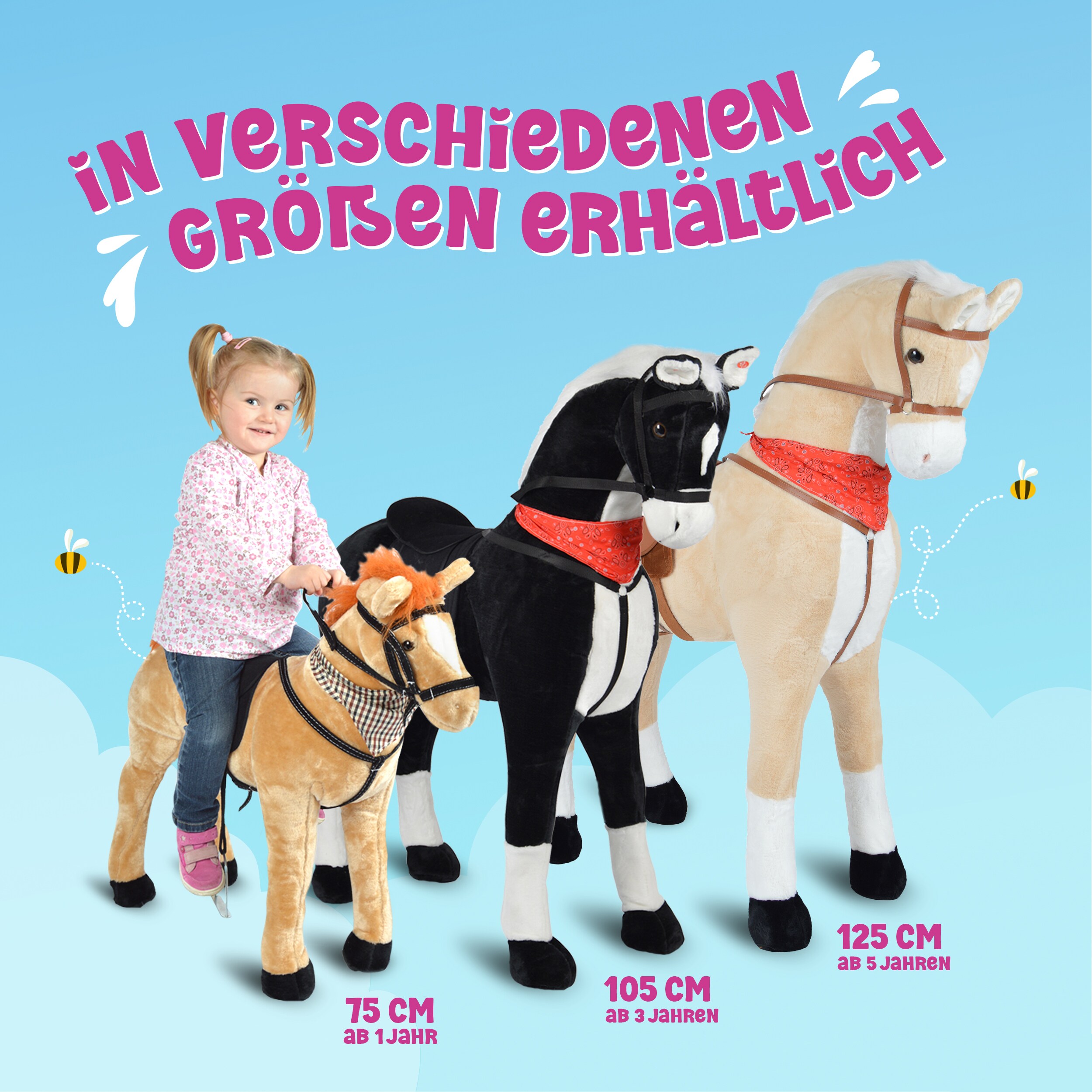 Pink Papaya Stehpferd für Kinder 75 cm Rainbow Spielpferd