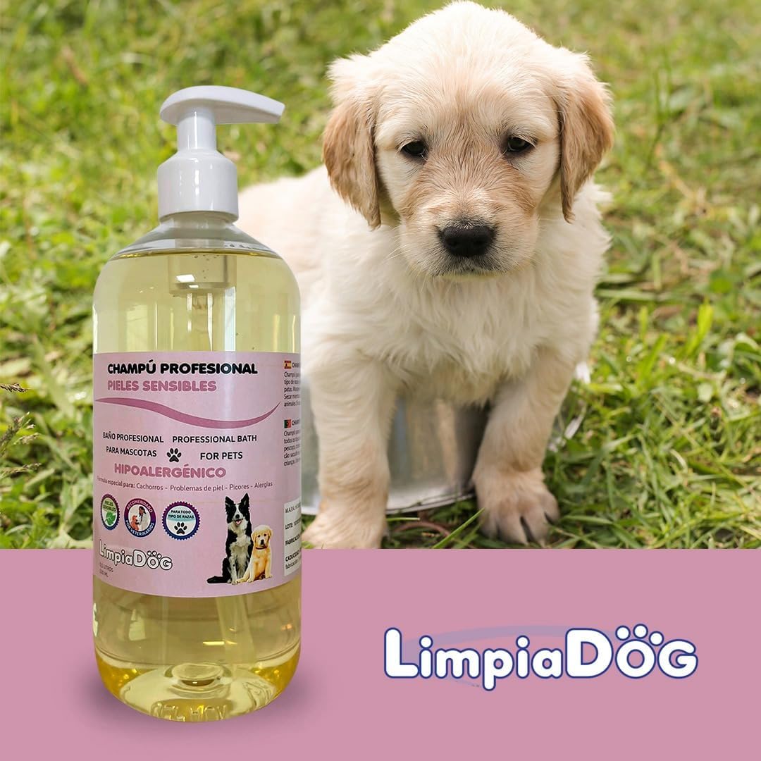 Shampoo LIMPIADOG para cães com pele sensível, suave, hipoalergênico, para todas as raças e idades, com dosador, 5 litros.