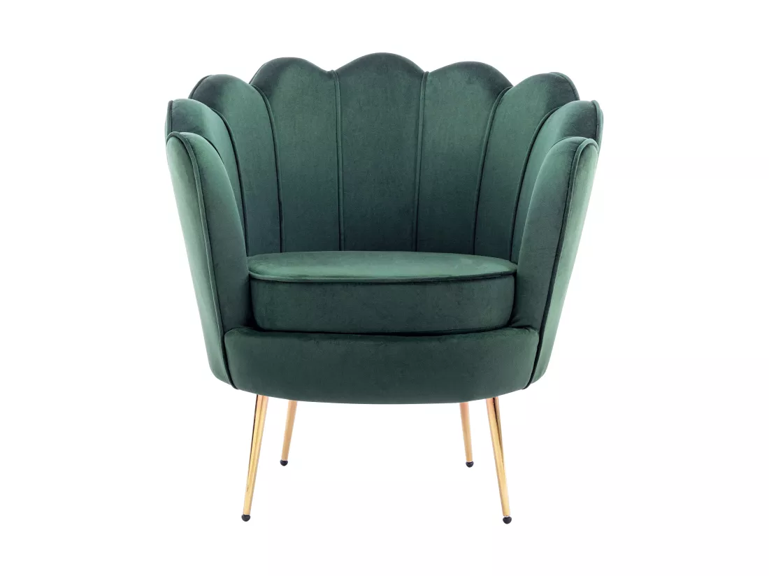 Fauteuil coquillage en velours vert sapin DANDELION de Pascal Morabito