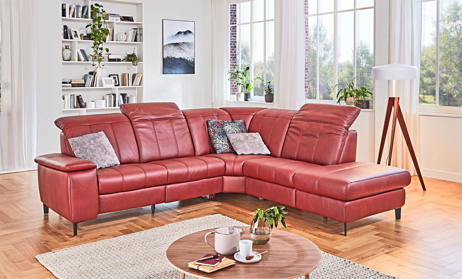 Polsterecke Lester Leder Punch Merlot Stellmaß 275x243 cm