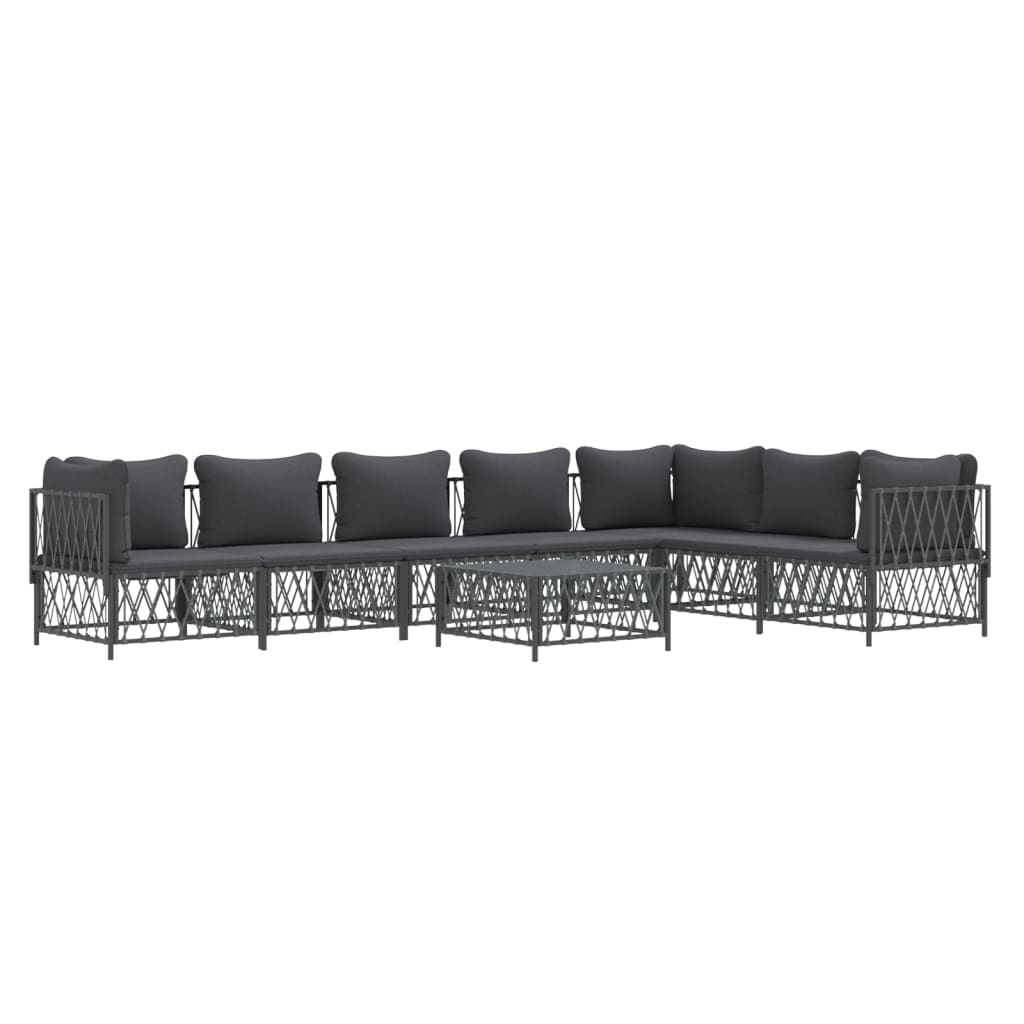 Salon de jardin meuble d'extérieur ensemble de mobilier 8 pièces avec coussins anthracite acier