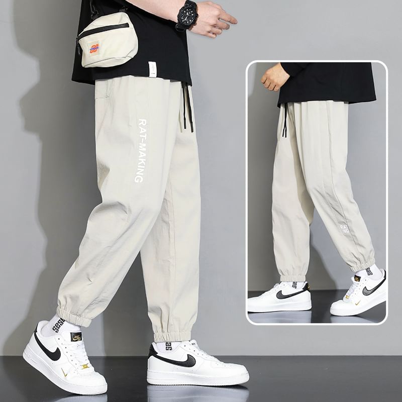 Denimic - Cropped rechte broek met trekkoord en tekstprint