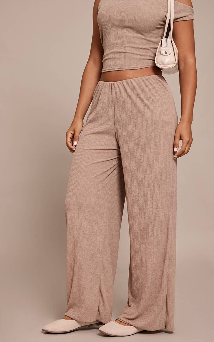 Taupe Pantalon Large Texturé Transparent Petite Taille Ensemble Coordonné