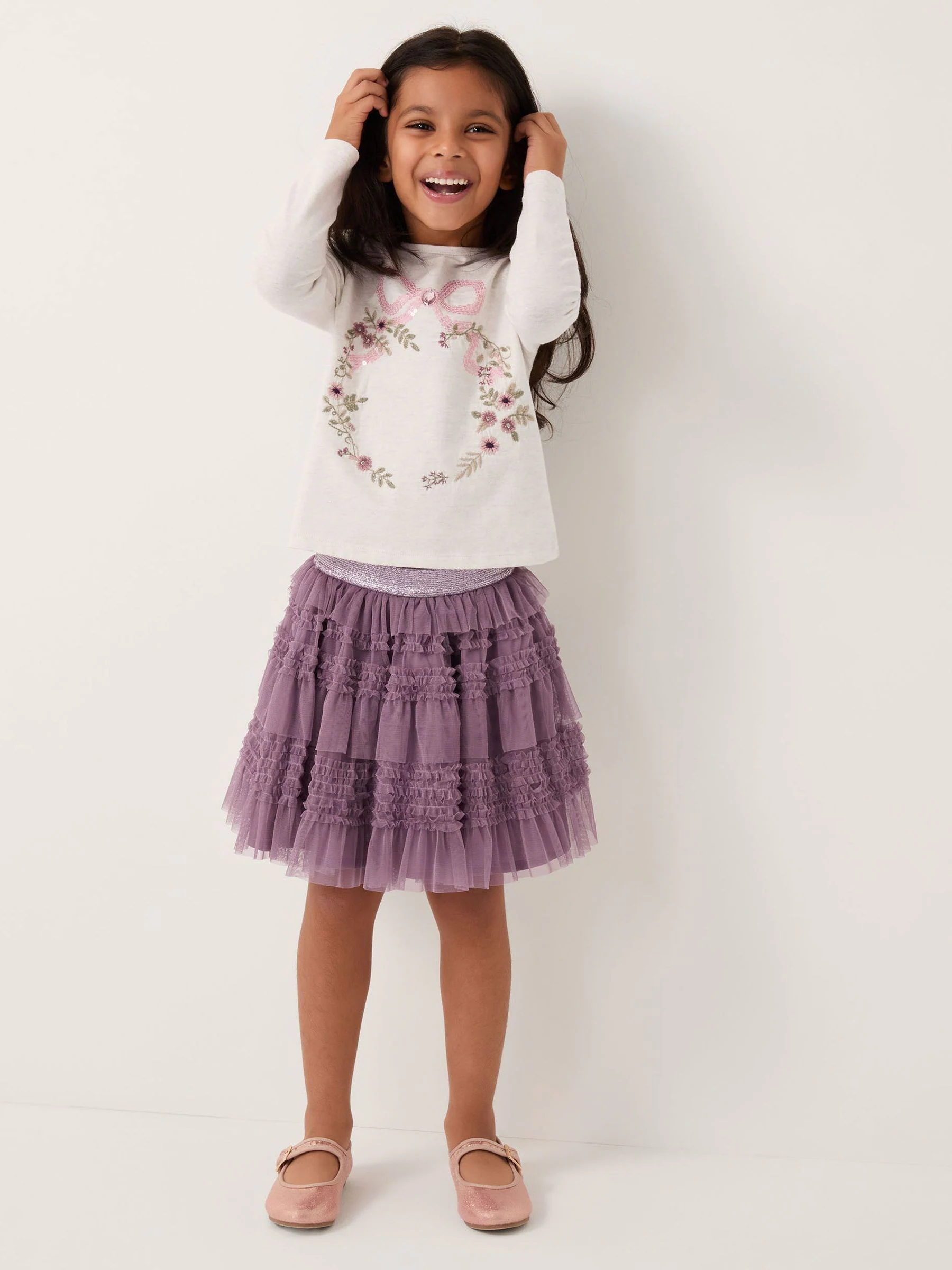 Monsoon Floral Embroidered Top & Ruffle Skirt Set