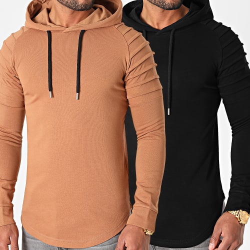 Lot De 2 Sweats Capuche Oversize 1286 Noir Et Camel