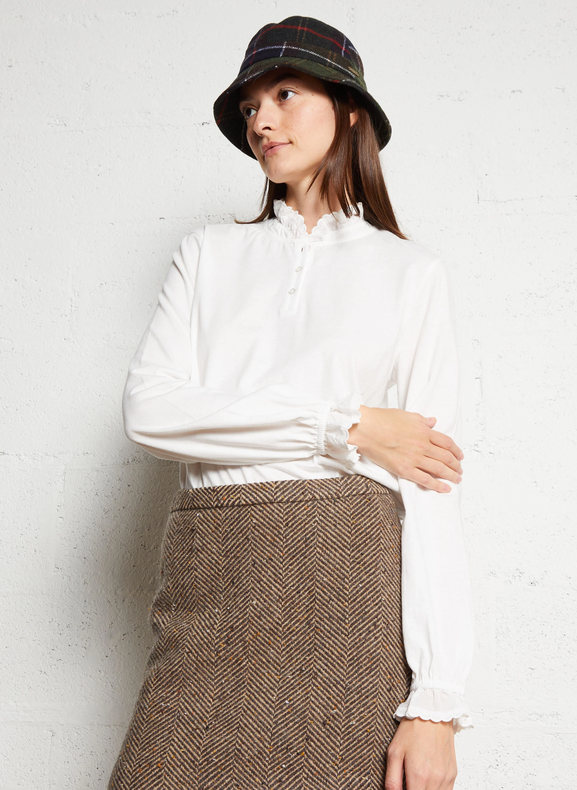 IOURI - Blouse volanté à dentelle en coton| Blanc