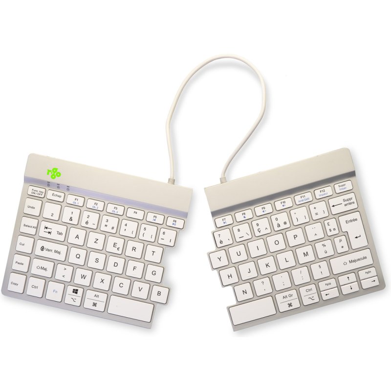 R-Go Tools Clavier ergonomique R-Go Split Break avec logiciel de pause, clavier ergonomique divisé, AZERTY (FR), bluetooth, blanc