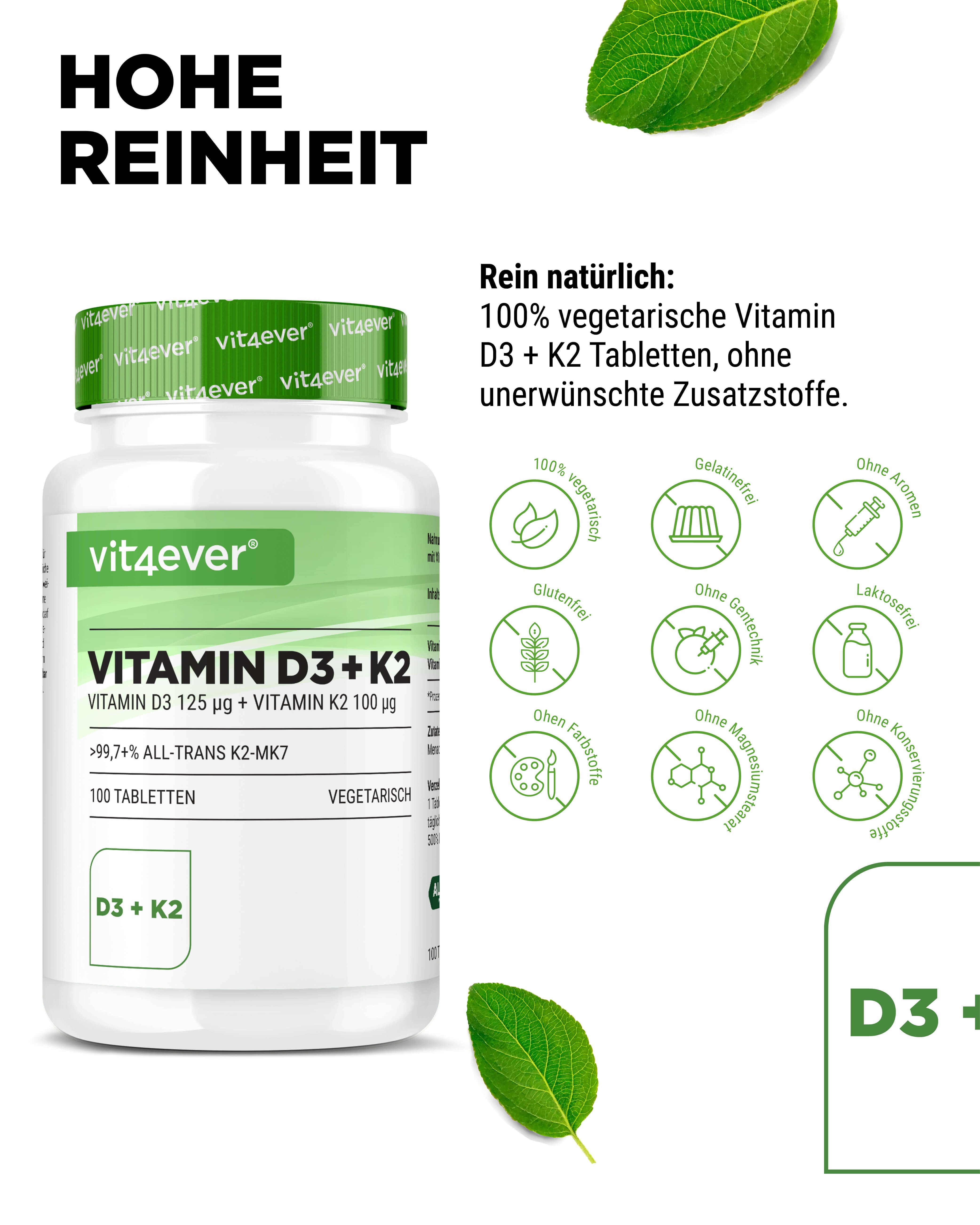 vit4ever Vitamin D3 5.000 I.E. + Vitamin K2 100 mcg