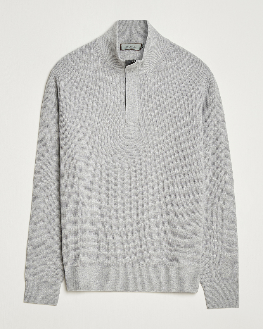 Canali Wool/Cashmere Half Zip Light Grey