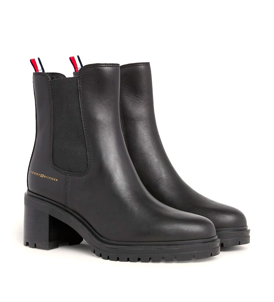Botas Tommy Hilfiger Essential em couro, pretas - Altura do salto: 6,4 cm -