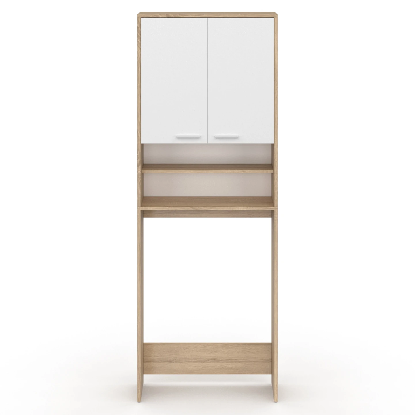 Meuble étagères de rangement dessus machine à laver et WC WALLIS blanc et hêtre