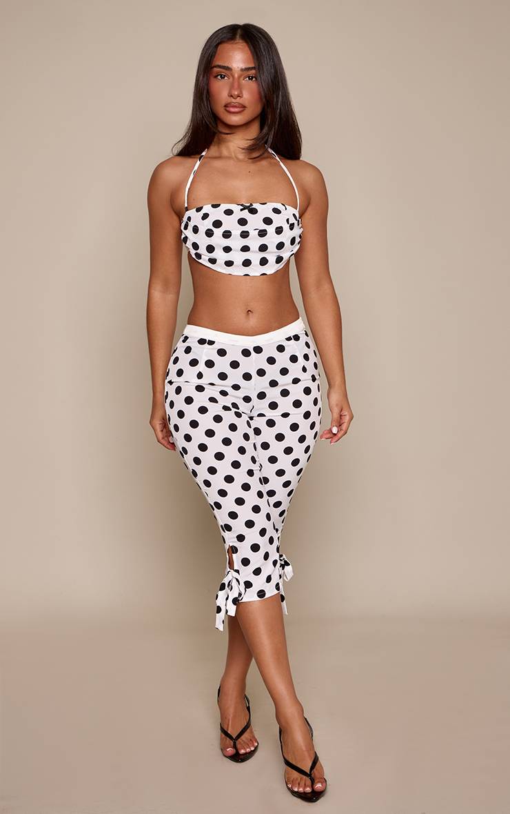 Blanc Pantalon Capri Ajusté À Pois Petite Taille Co-ord