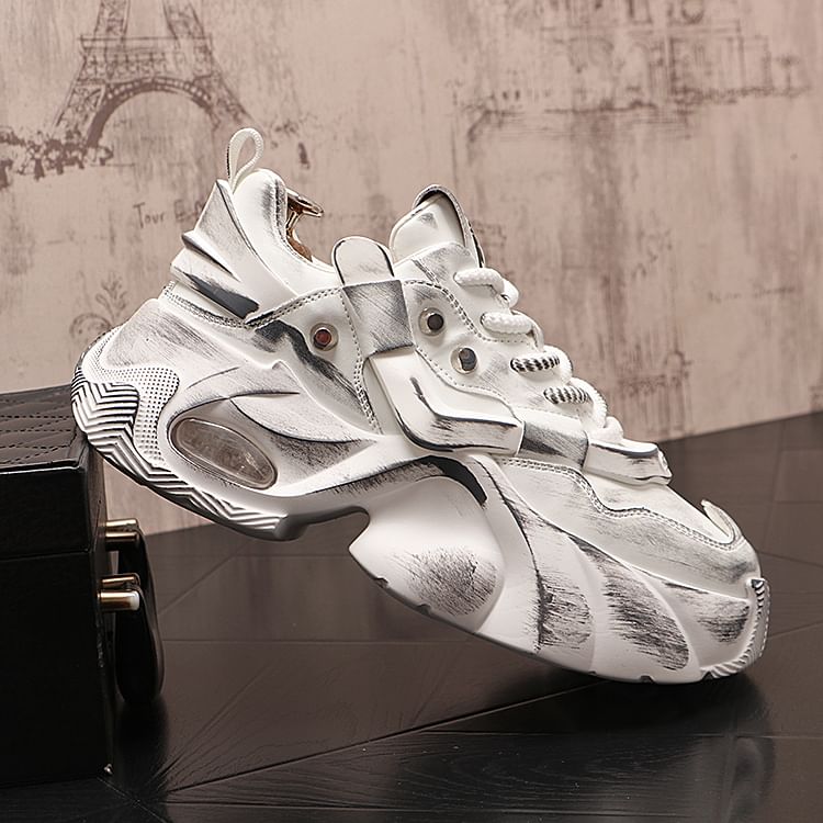 Mr Ozera - Platform Distressed Lace-Up Sneakers