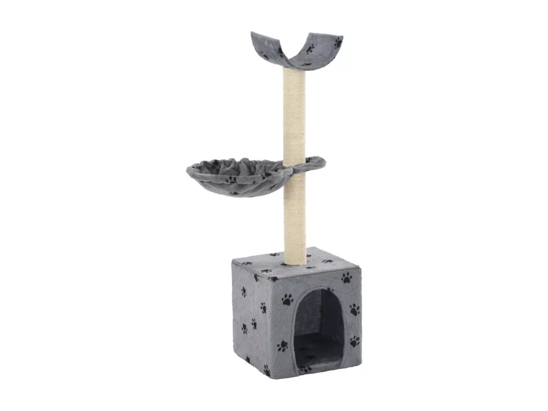 Arbre à chat et griffoir Sisal 105 cm Empreintes de pattes Gris