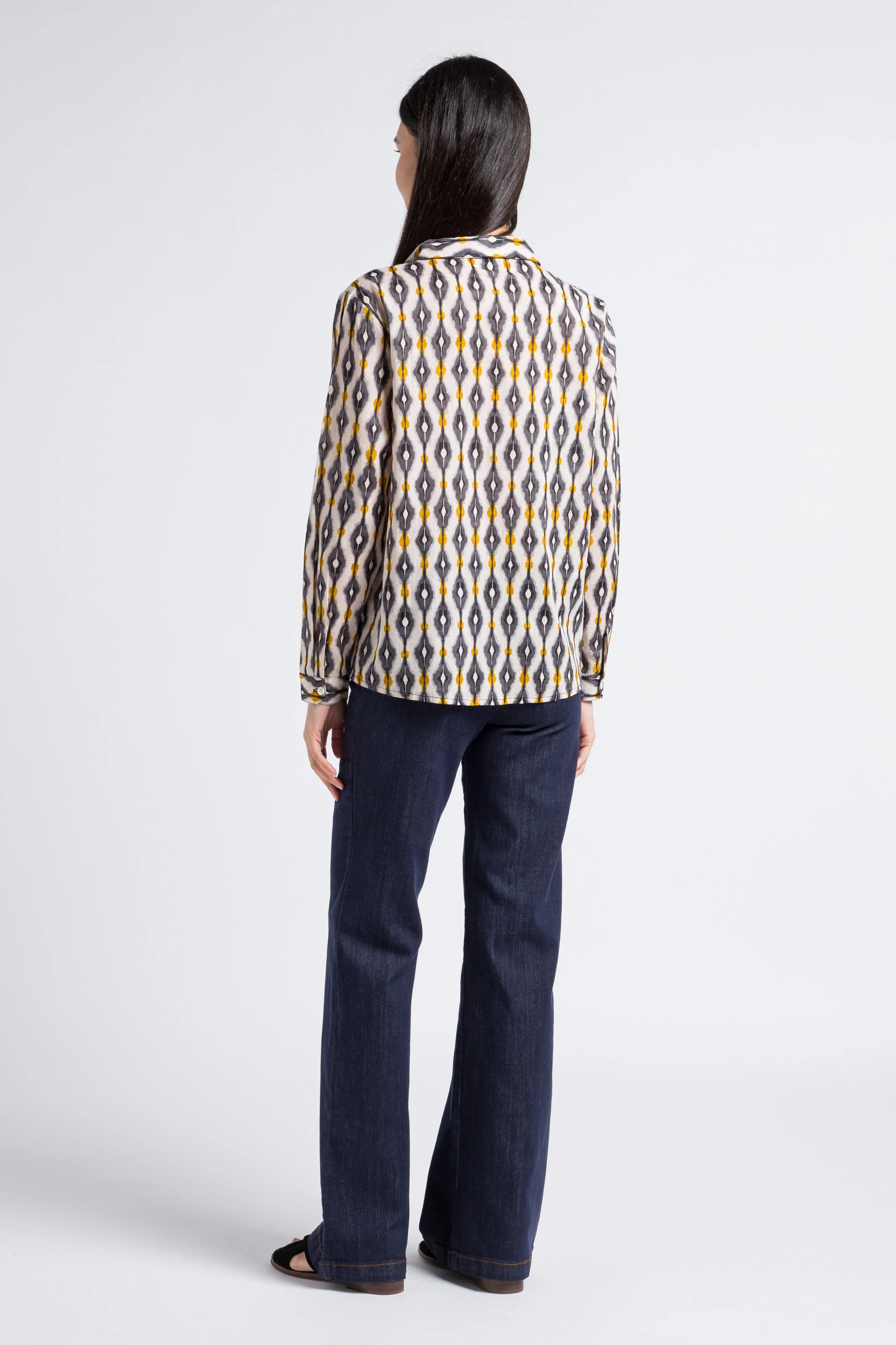 PAULIE - Jean droit taille haute boutonné en coton mélangé | Bleu