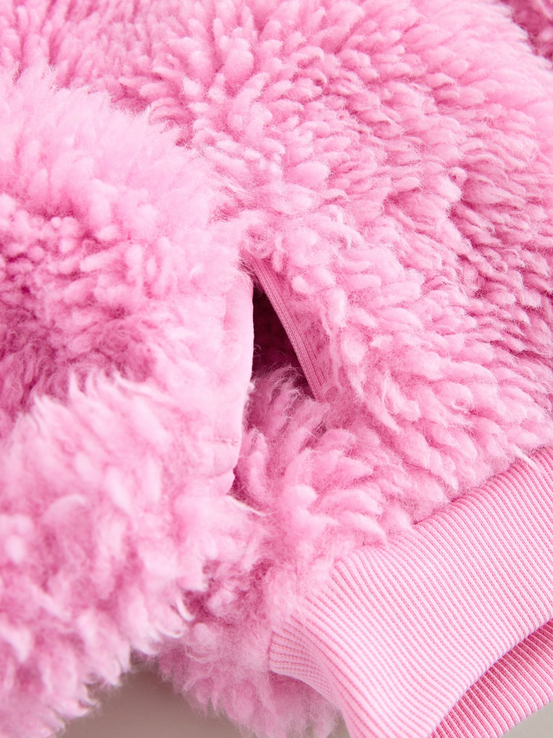 Roze - Donzige fleece borg jack met rits (3-16jr)