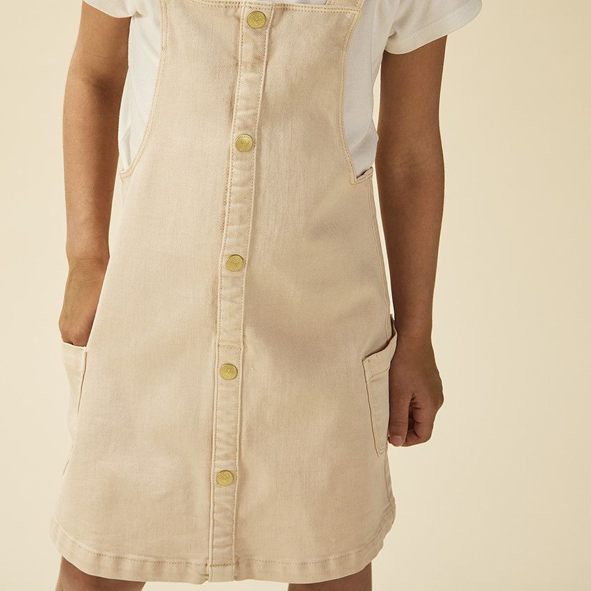 Robe salopette en jean à boutons décoratifs pour fille - Ecru