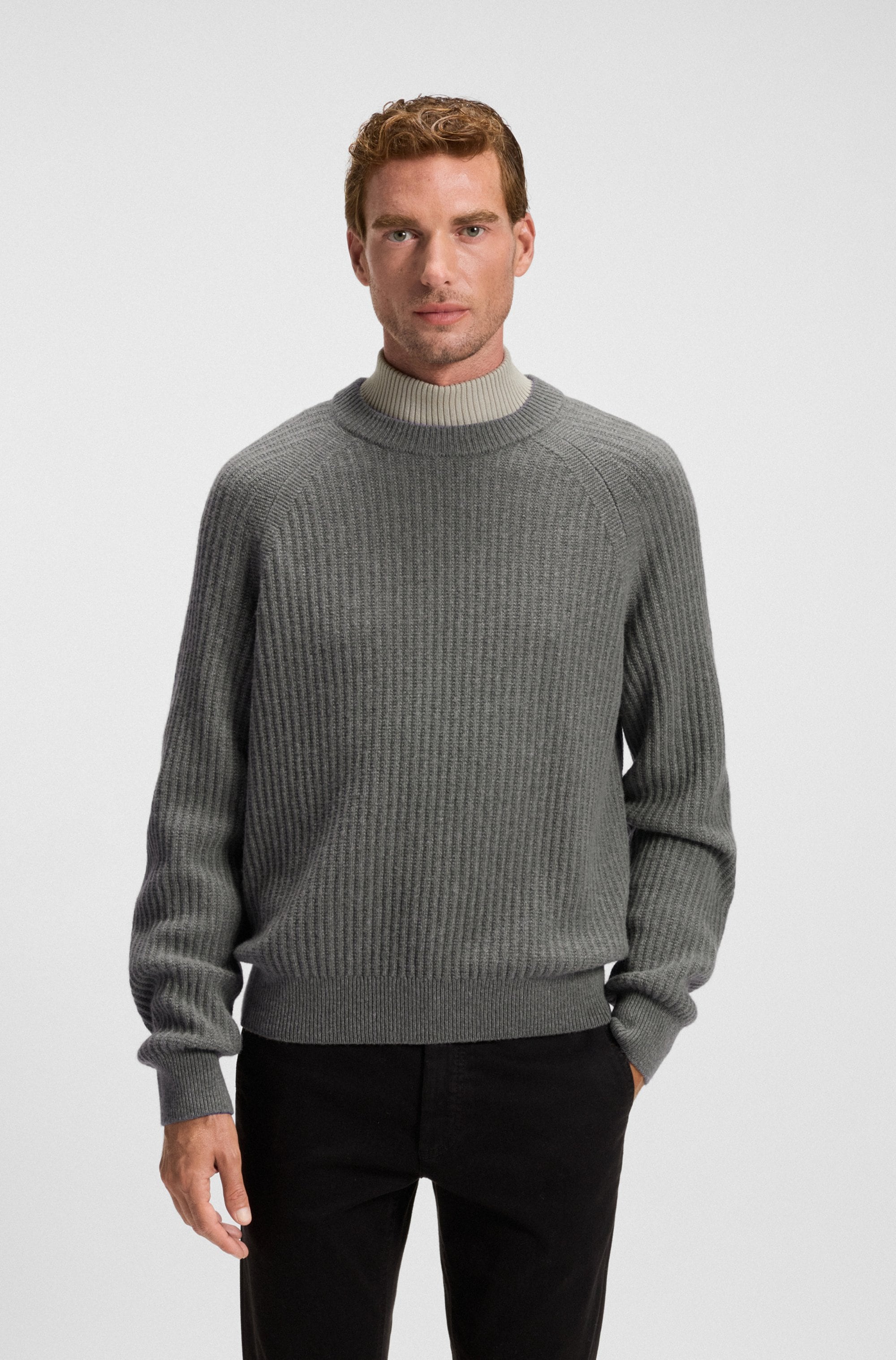 BOSS ORANGE Strickpullover »Klacier«, Rundhalsausschnitt, Relaxed Fit, Rippstrick