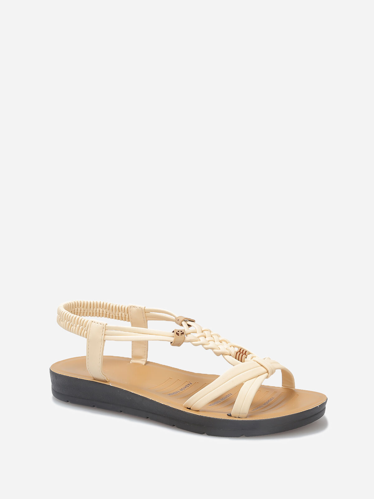 Sandales à brides tressées et perles bois- Beige