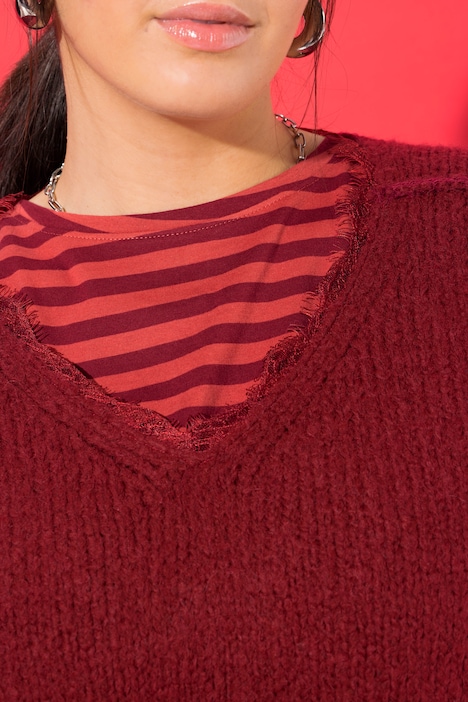 Pullover, V-Ausschnitt mit Spitze, weiter Langarm
