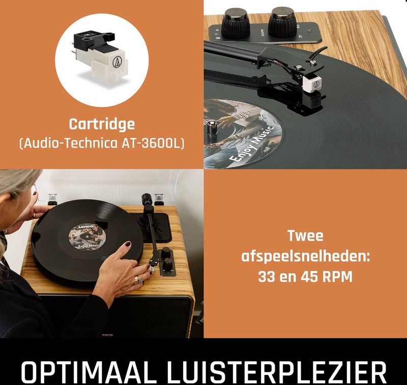 Lenco Bluetooth Platenspeler - 4 Ingebouwde Speakers - Platenspeler op poten - LS-570OK - Eikenhout