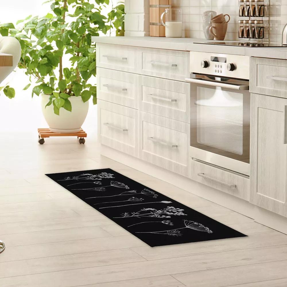 NO MARK Tapis Imprimé Noir Luance 50x120cm Herbier