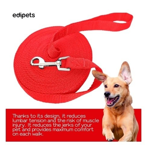 Guia de treino longa em nylon vermelho Edipets para cães.