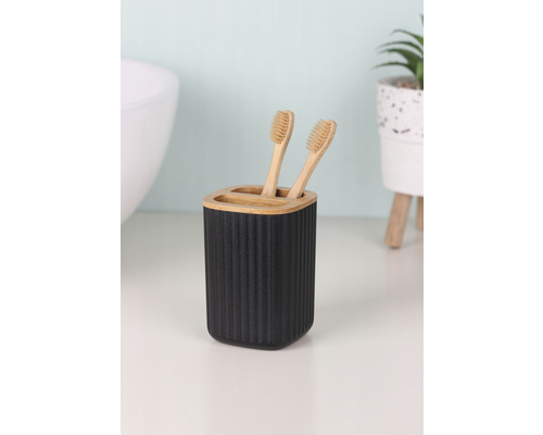 form&style 6-delige badkamerset, zwart kunststof/bamboe
