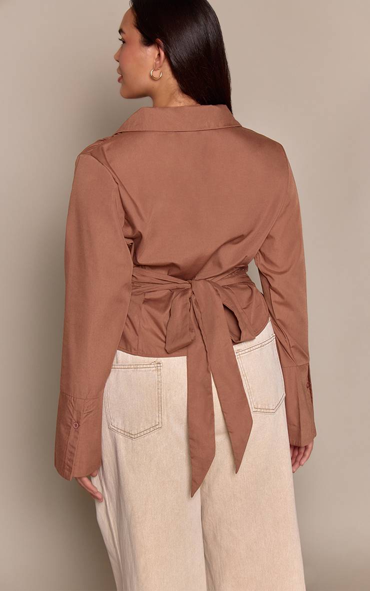 Chocolat Chemise Grande Taille À Taille Nouée Cintrée