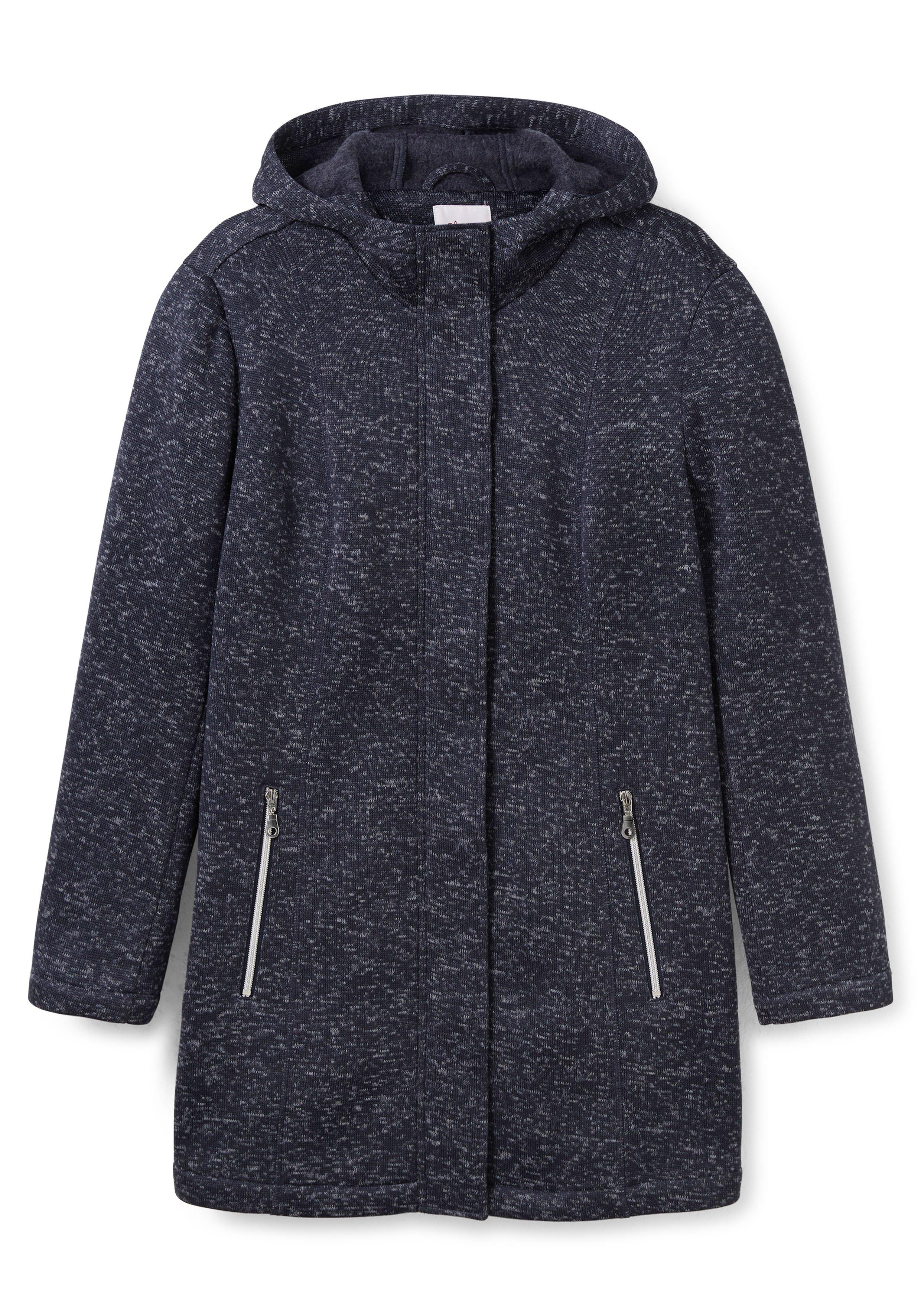 Lange melierte Strickfleecejacke mit Kapuze
